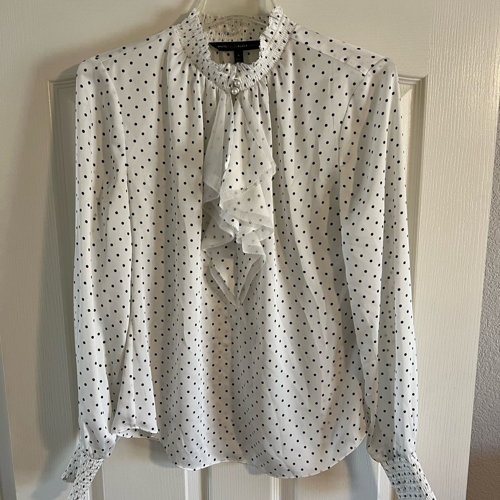 Silky WHBM Black and white polka dot blouse